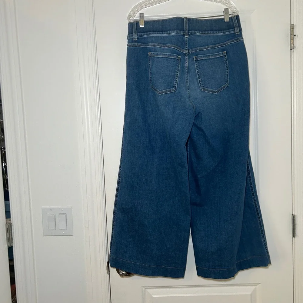 Spanx Cropped Wide Leg Jeans Vintage Indigo Blue High Rise 1X comfy casual